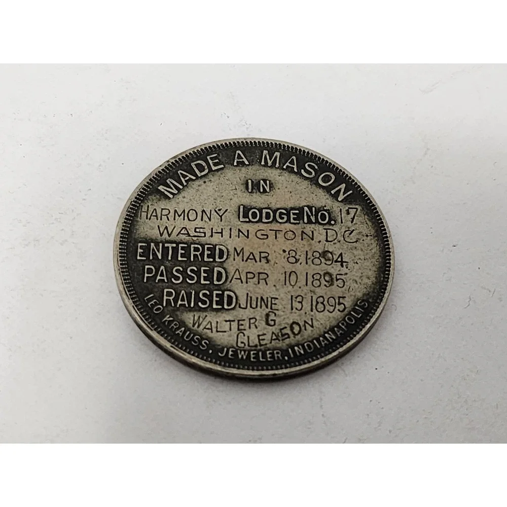 Antique 1894 Made A Mason Token Engraved Harmony Lodge No. 17‎ Walter G. Gleason